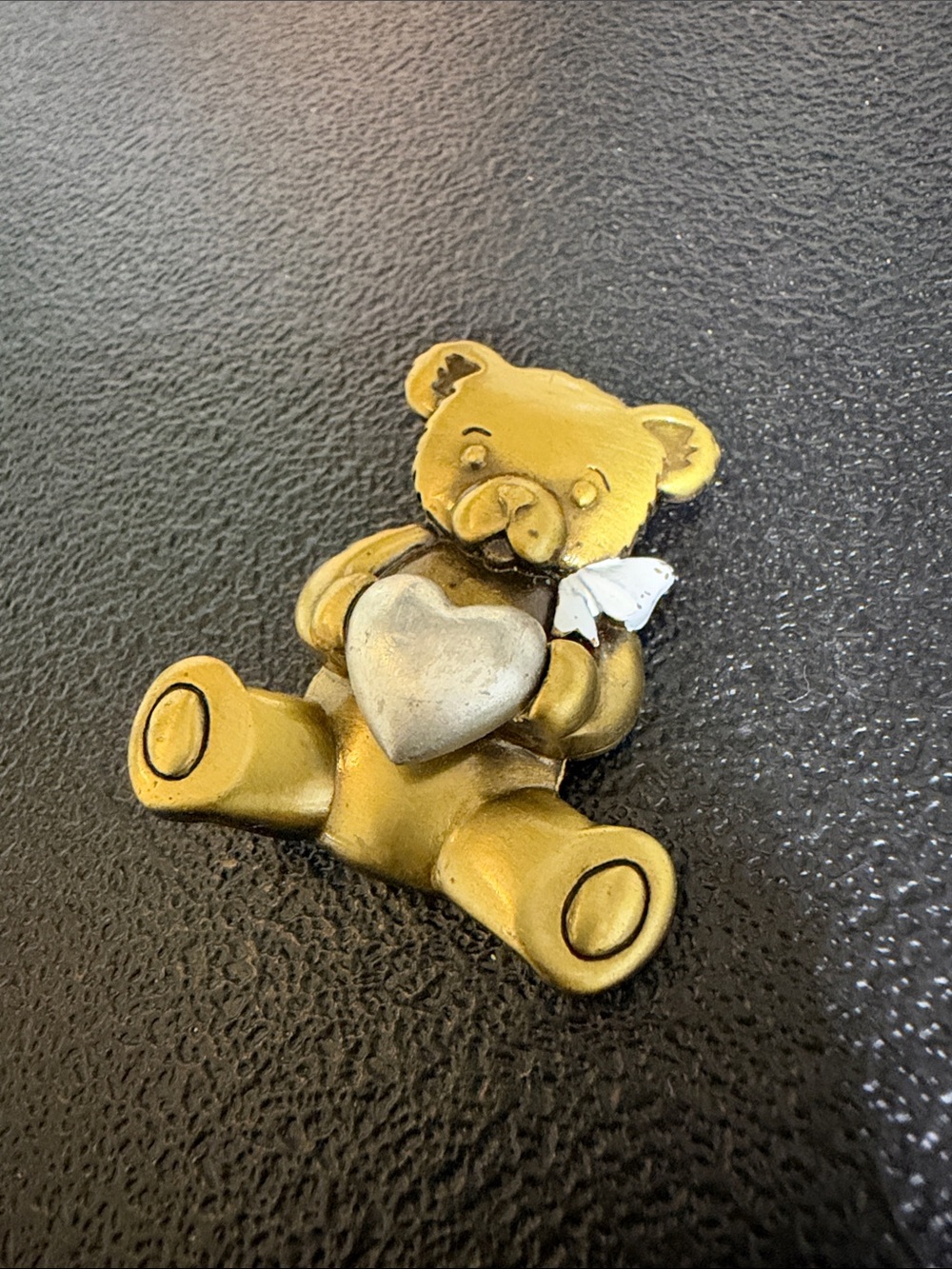 Gold Bear Signed JJ Silver Heart - Decorative Brooch Pin